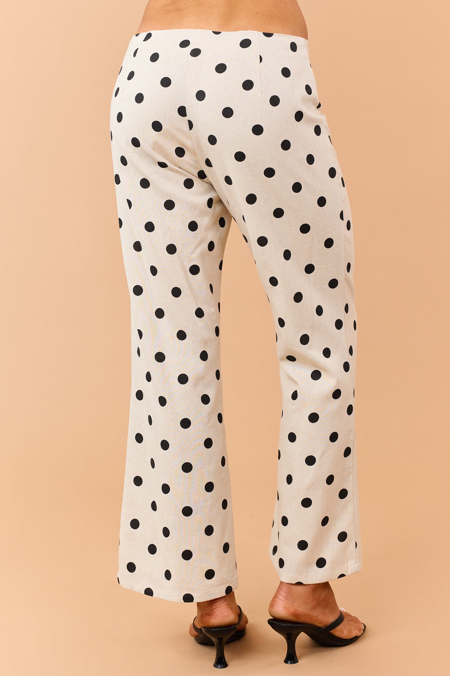 Almond Polka Dot Cropped Linen Blend Flare Pants