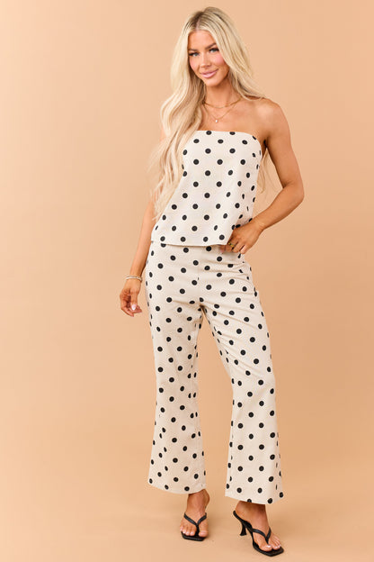 Almond Polka Dot Cropped Linen Blend Flare Pants
