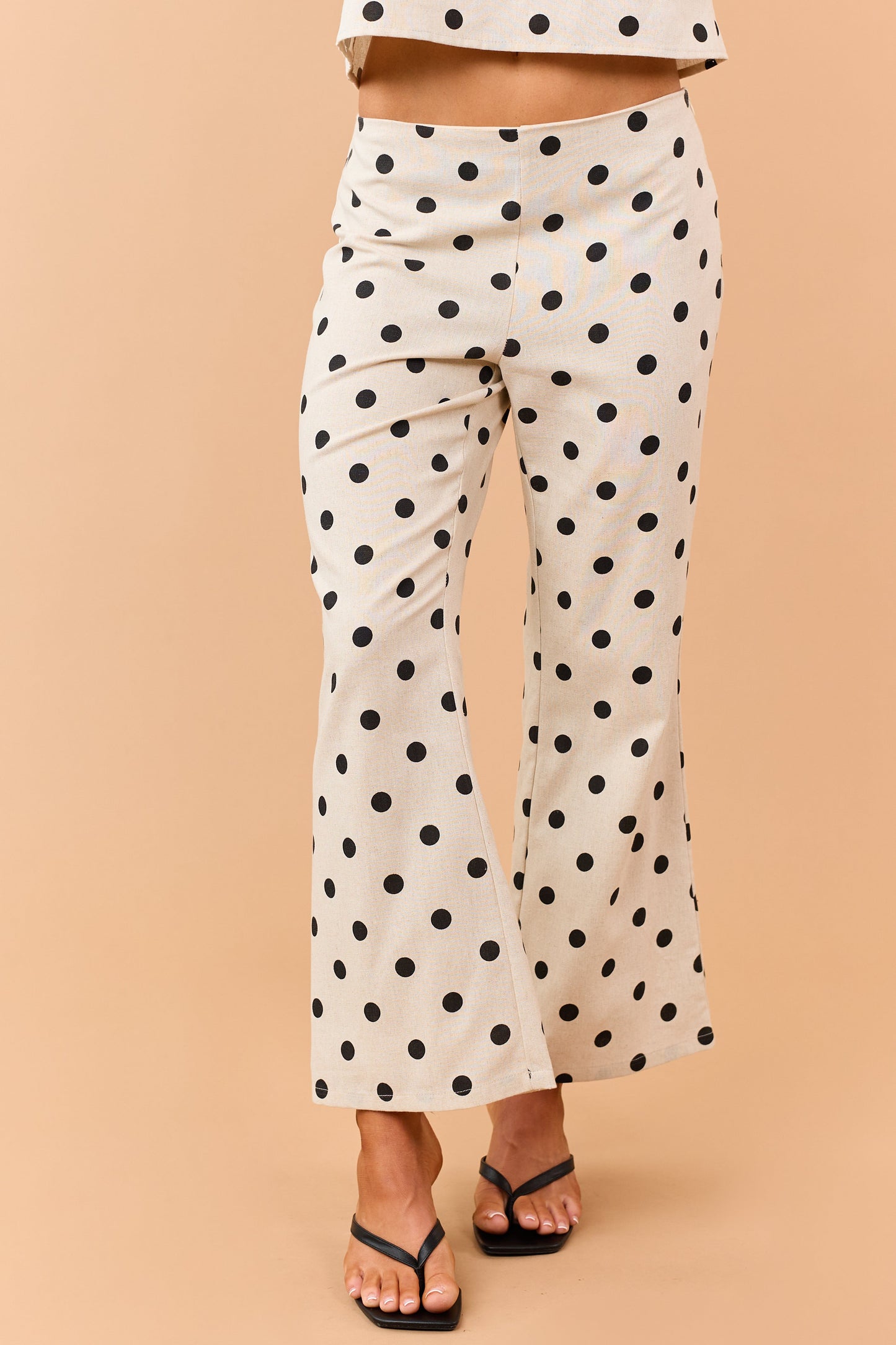 Almond Polka Dot Cropped Linen Blend Flare Pants