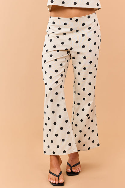 Almond Polka Dot Cropped Linen Blend Flare Pants