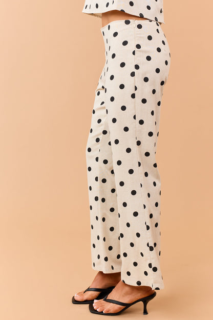 Almond Polka Dot Cropped Linen Blend Flare Pants