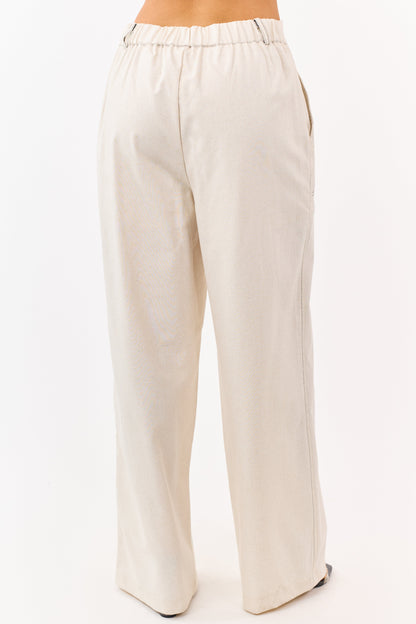 Almond Wide Leg Linen Blend Pants