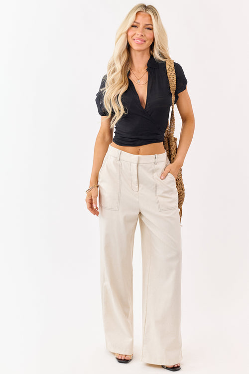 Almond Wide Leg Linen Blend Pants