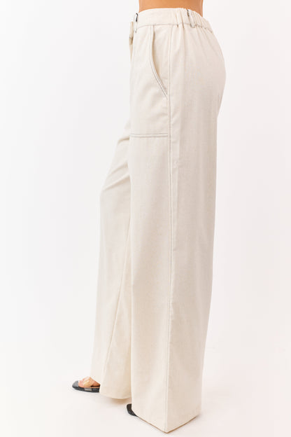 Almond Wide Leg Linen Blend Pants