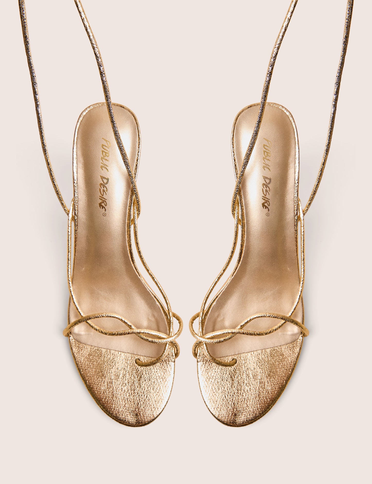 Birdie Gold Cracked Pu Lace Up Mid Heels