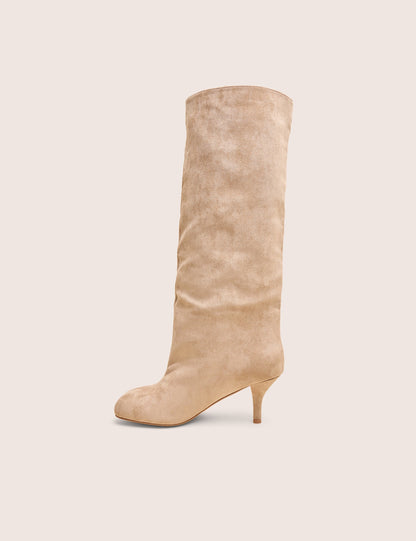 Bordeaux Beige Suedette Slouchy Boots
