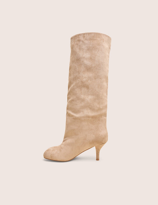 Bordeaux Beige Suedette Slouchy Boots