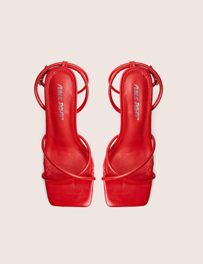 Bree Red Pu Barely There Square Toe Mid Stiletto Heels