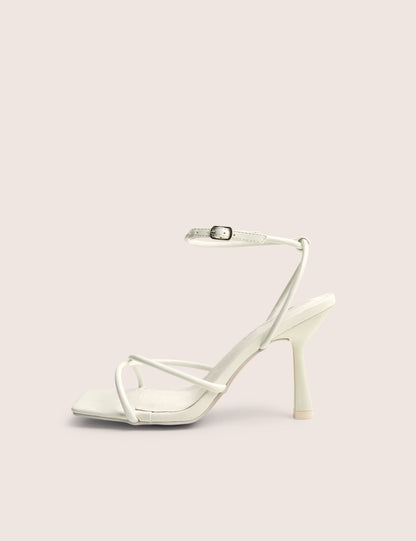 Bree White Patent Barely There Square Toe Mid Stiletto Heels