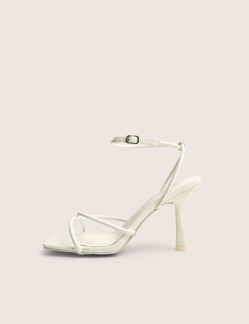 Bree White Patent Barely There Square Toe Mid Stiletto Heels