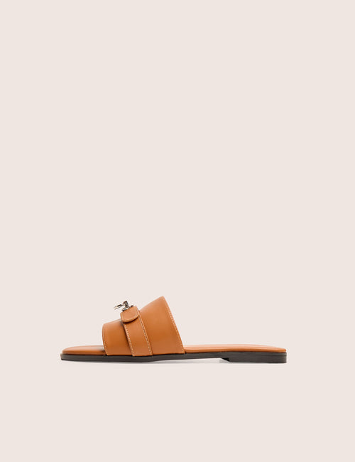 Radiance Wide Fit Brown Buckle Trim Flat Sandals