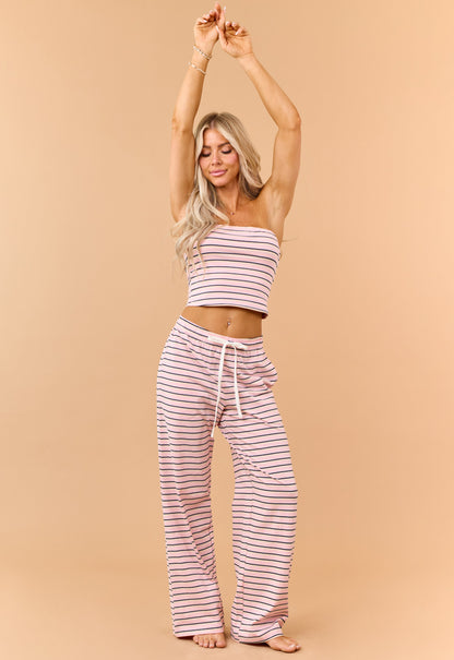 Baby Pink Striped Cropped Strapless Top