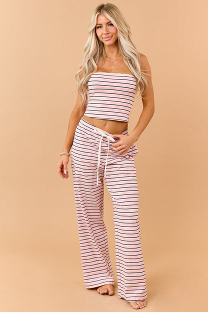 Baby Pink Striped Cropped Strapless Top