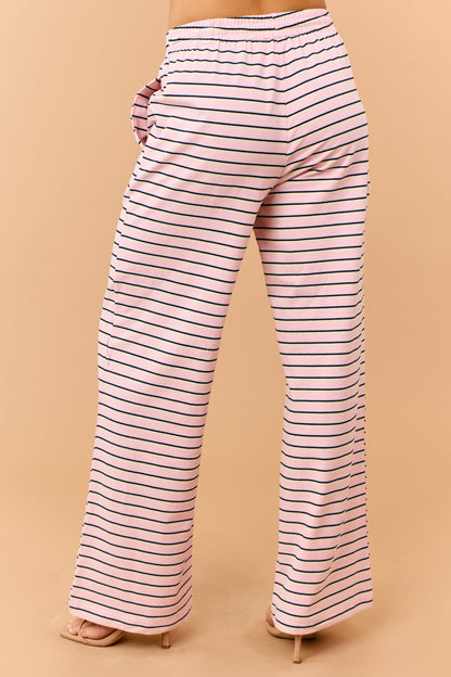Baby Pink Striped Wide Leg Knit Pants