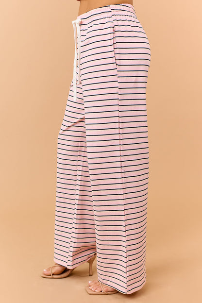 Baby Pink Striped Wide Leg Knit Pants