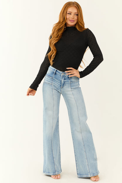 Black High Neck Long Sleeve Lace Top