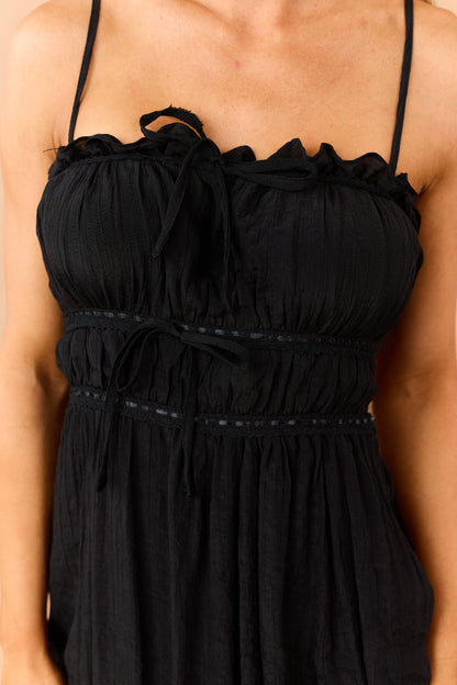 Black Lace Trim Sleeveless Maxi Dress