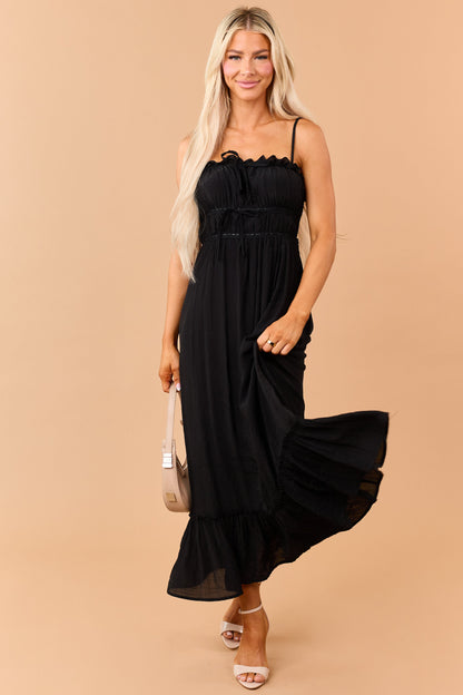 Black Lace Trim Sleeveless Maxi Dress