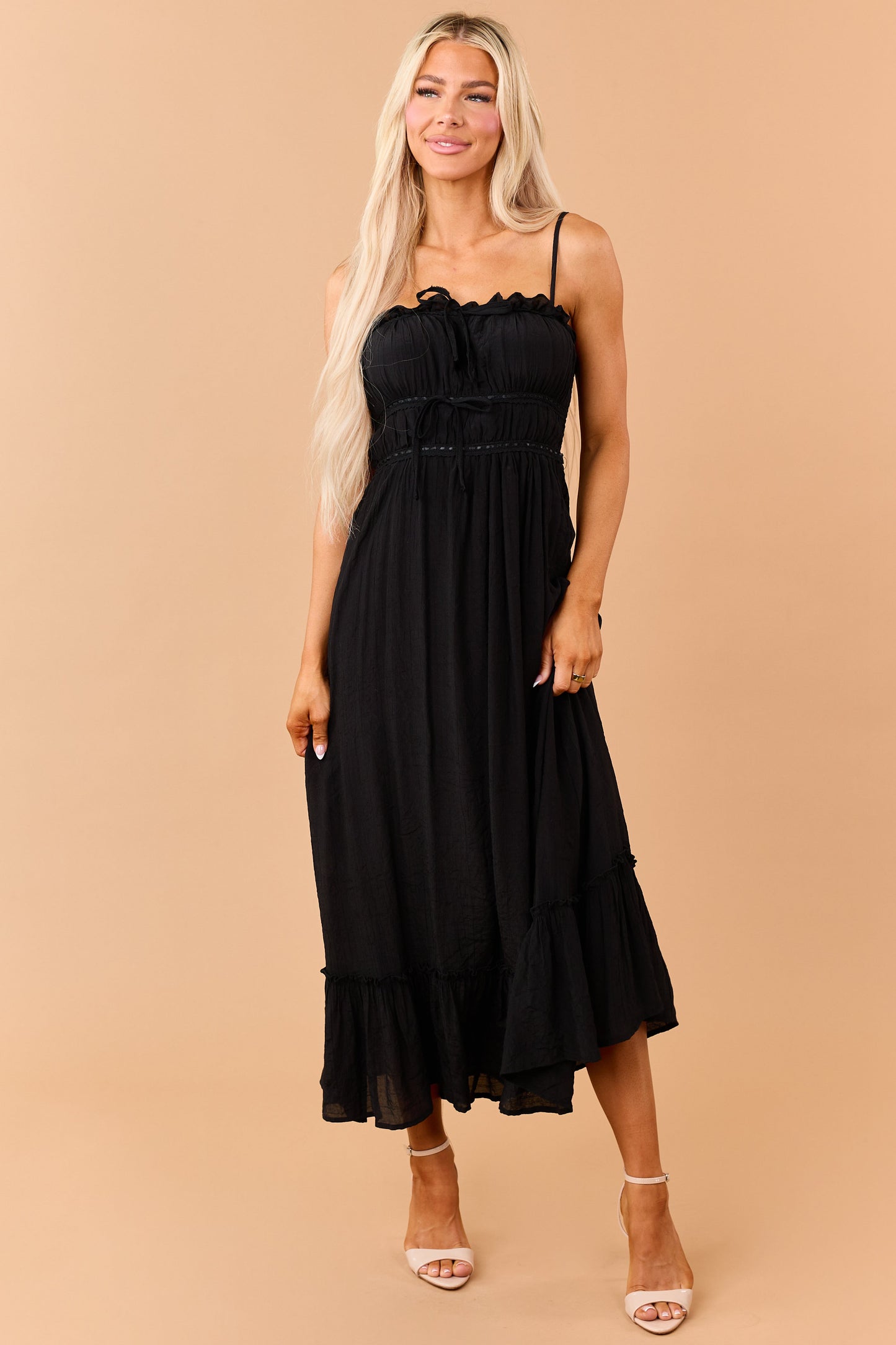 Black Lace Trim Sleeveless Maxi Dress