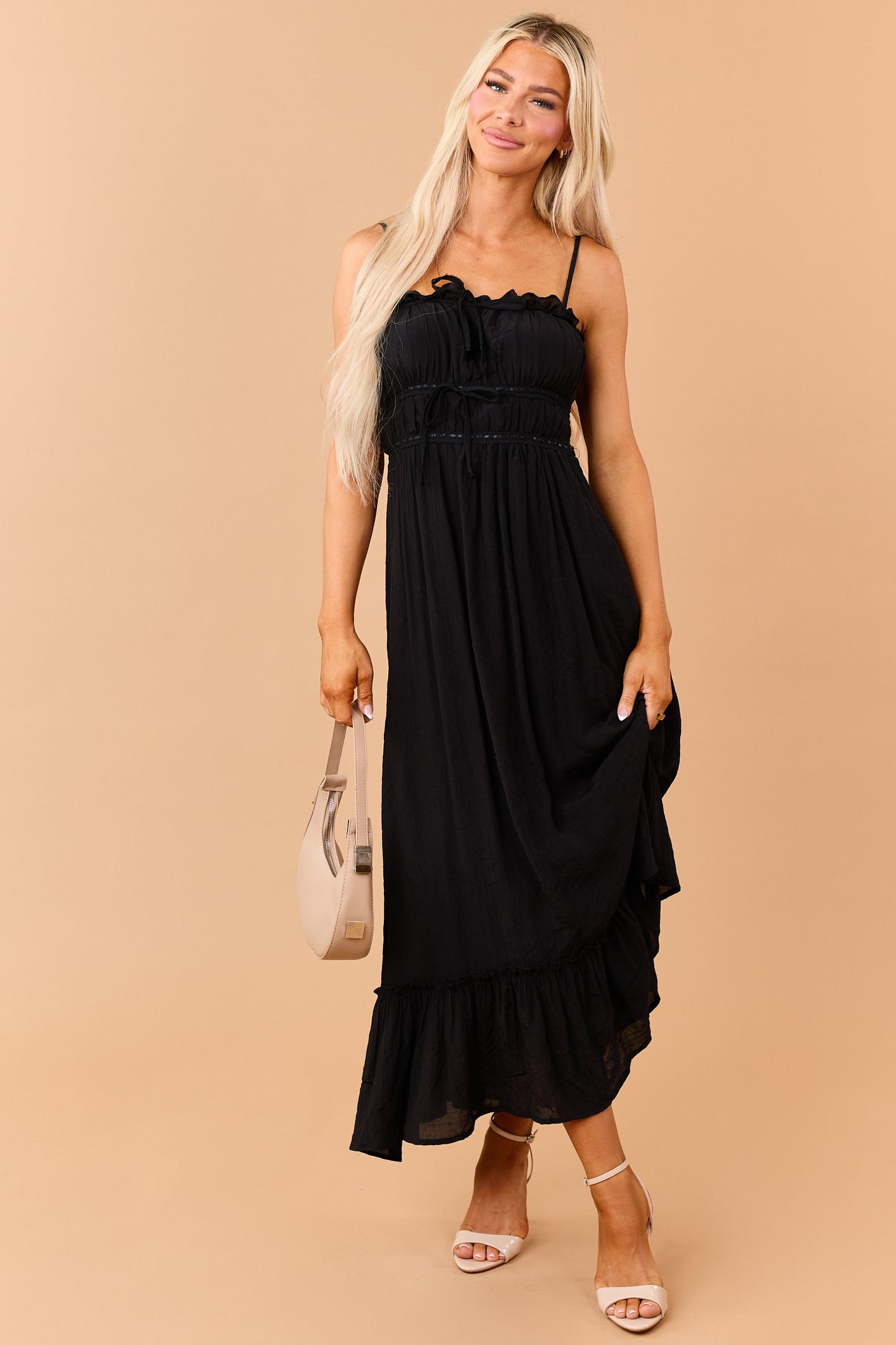 Black Lace Trim Sleeveless Maxi Dress