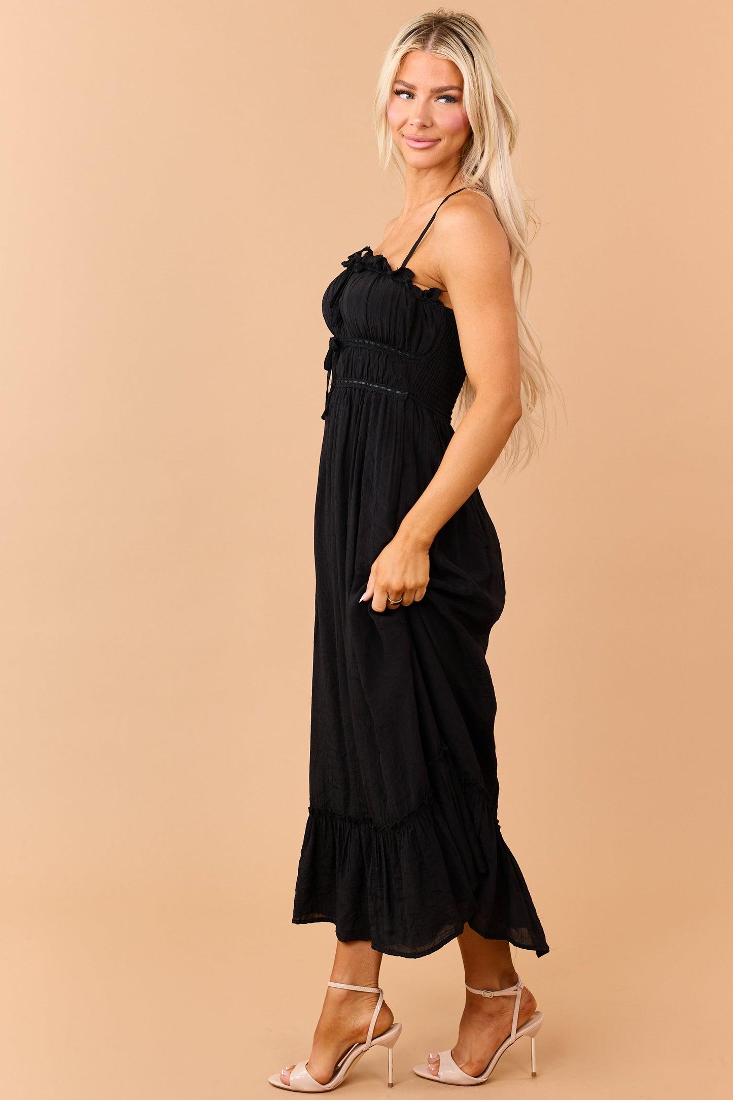 Black Lace Trim Sleeveless Maxi Dress
