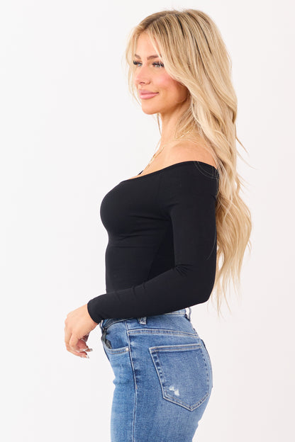Black Off Shoulder Ruched Long Sleeve Crop Top