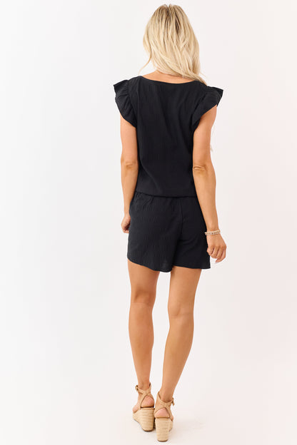 Black Square Neck Top and Smocked Shorts Set