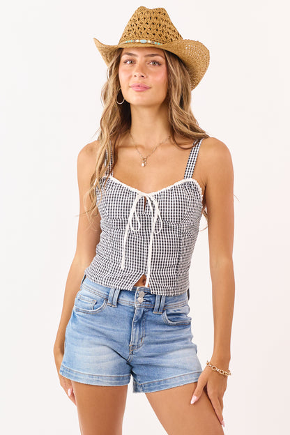 Black and Ivory Gingham Cropped Tank Top