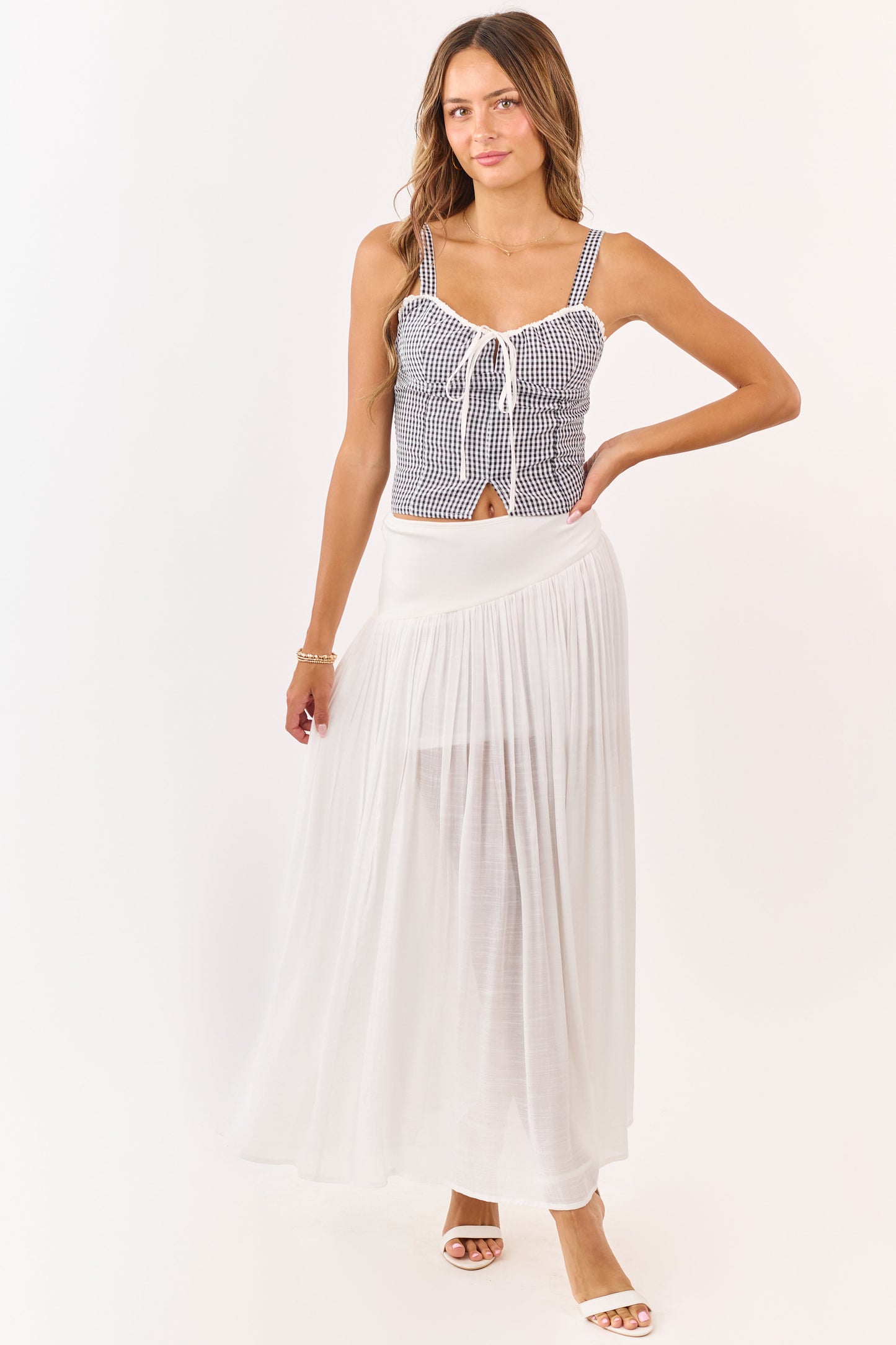 Black and Ivory Gingham Cropped Tank Top