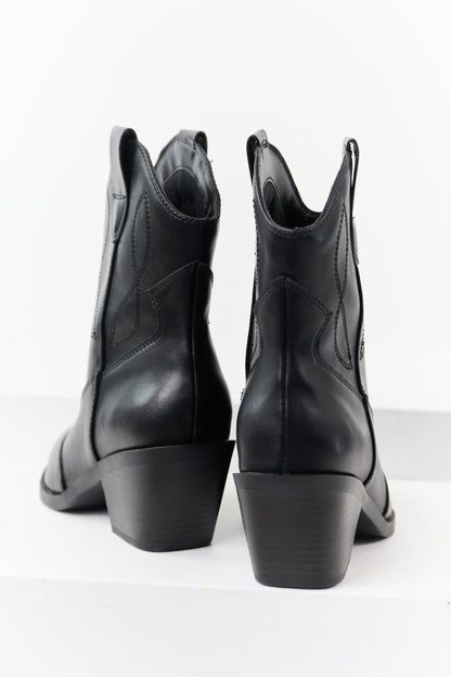 Black Faux Leather Western Style Short Boots