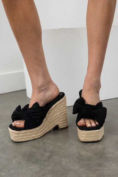 Black Front Bow Espadrille Platform Wedges