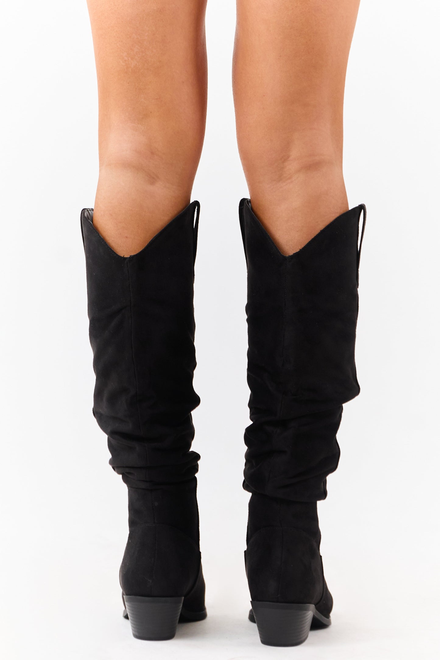 Black Microsuede Western Style Slouch Tall Boots