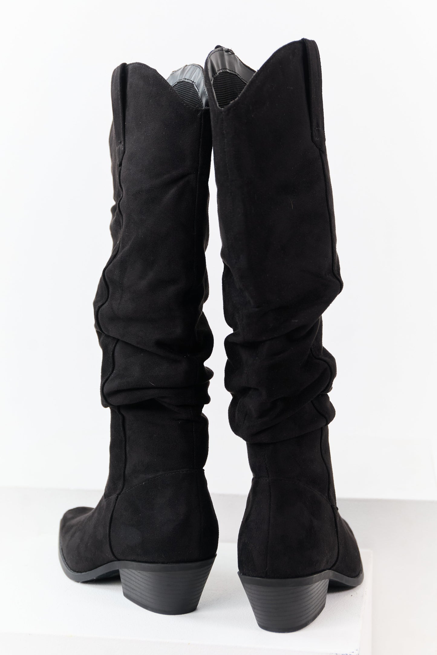 Black Microsuede Western Style Slouch Tall Boots