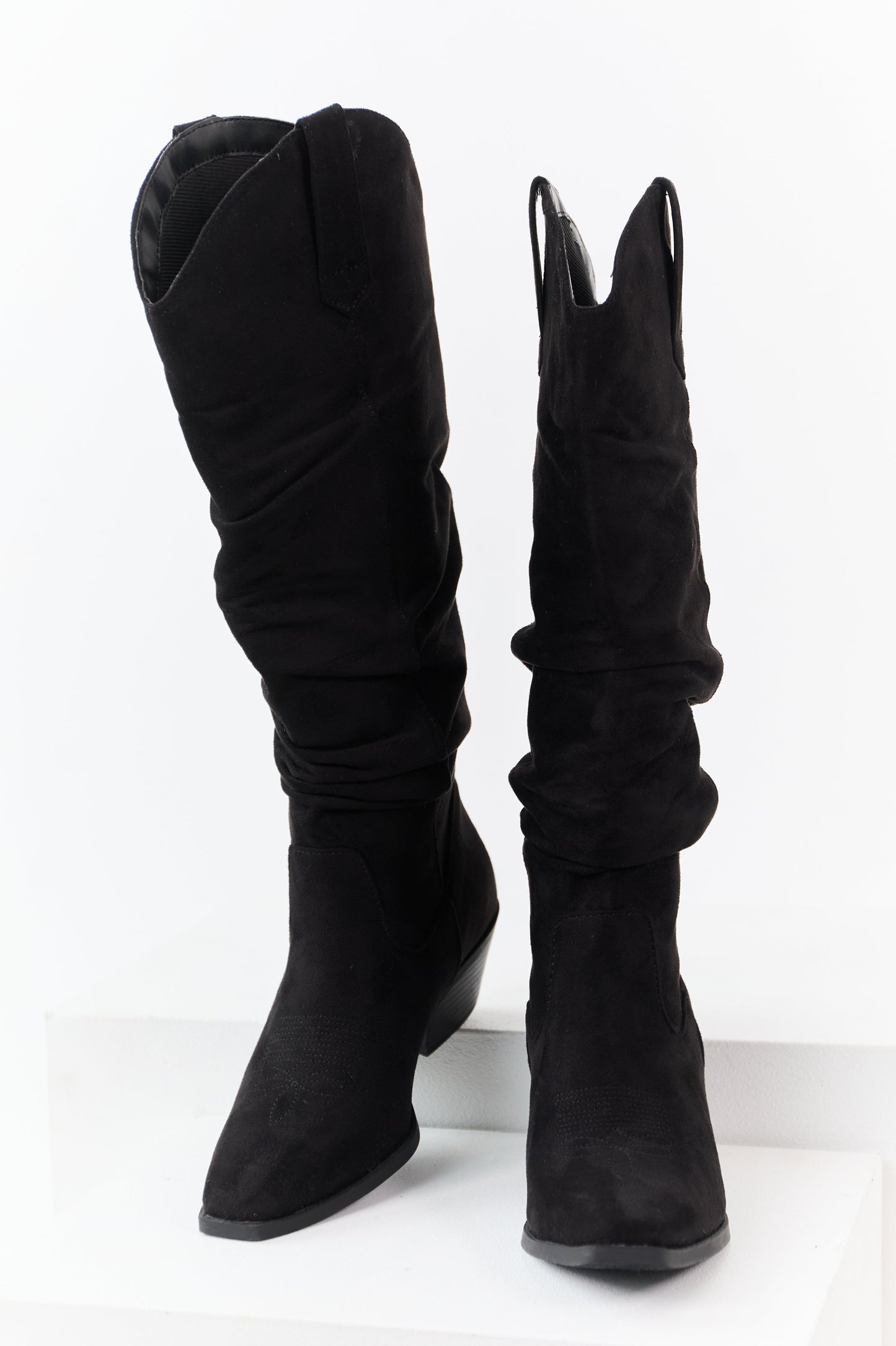 Black Microsuede Western Style Slouch Tall Boots