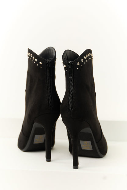 Black Rhinestone Detail High Heel Ankle Booties