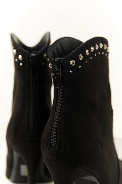 Black Rhinestone Detail High Heel Ankle Booties