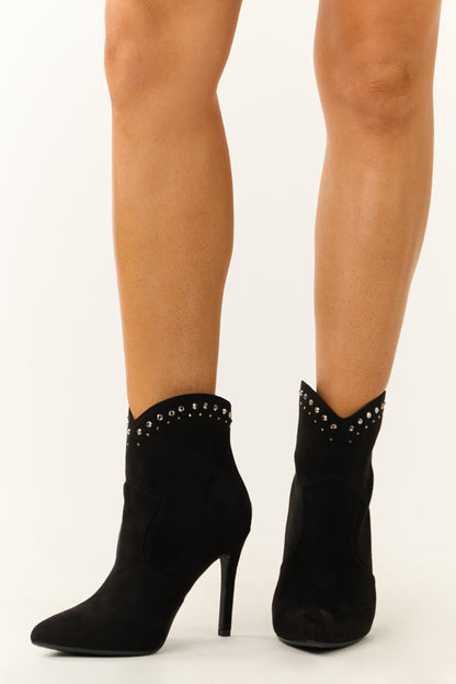 Black Rhinestone Detail High Heel Ankle Booties