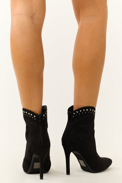 Black Rhinestone Detail High Heel Ankle Booties