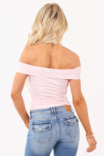 Blush Front Twist Off Shoulder Knit Top