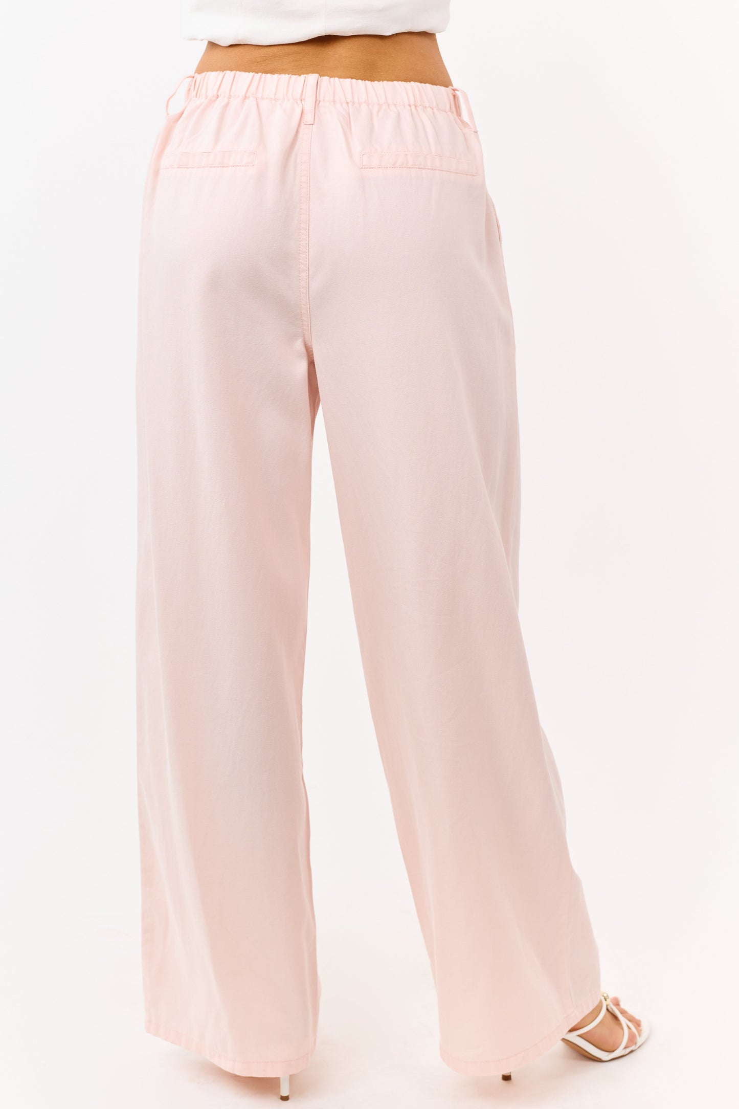 Blush Pleated Tie Detail Wide Leg Pants