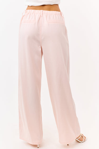 Blush Pleated Tie Detail Wide Leg Pants