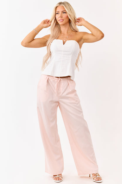 Blush Pleated Tie Detail Wide Leg Pants
