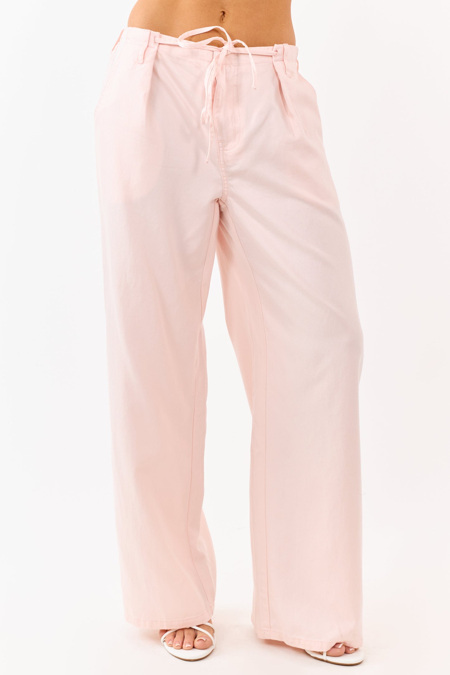 Blush Pleated Tie Detail Wide Leg Pants