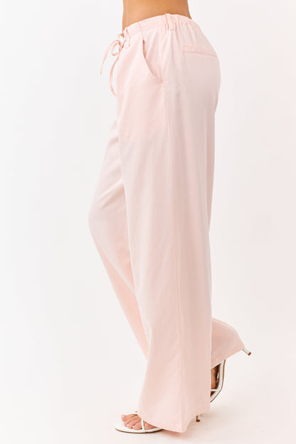Blush Pleated Tie Detail Wide Leg Pants