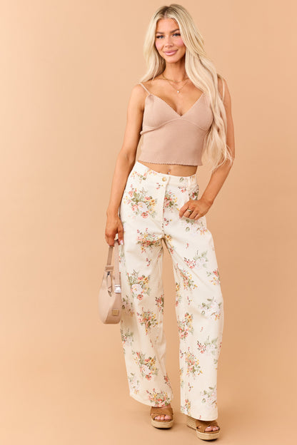Brown Sugar Rib Knit V-Neck Crop Cami Top