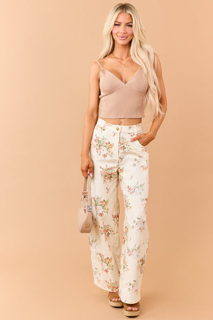 Brown Sugar Rib Knit V-Neck Crop Cami Top