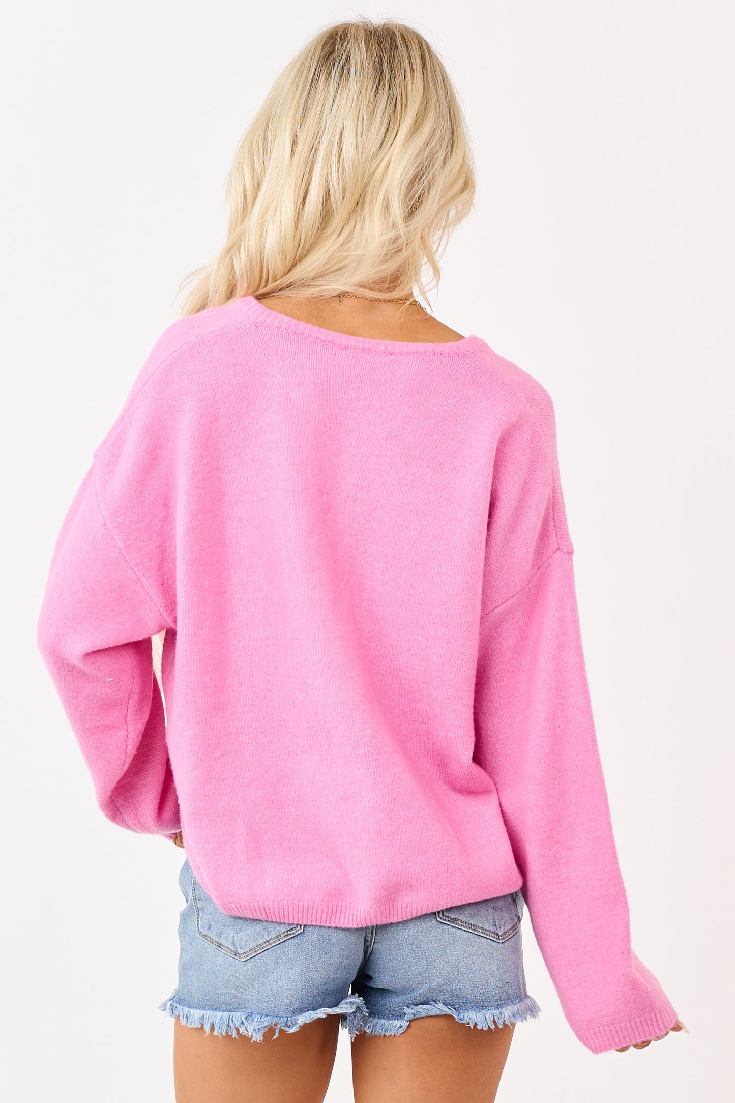 Bubblegum Soft Rib Knit Button Down Cardigan