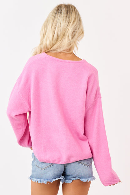 Bubblegum Soft Rib Knit Button Down Cardigan