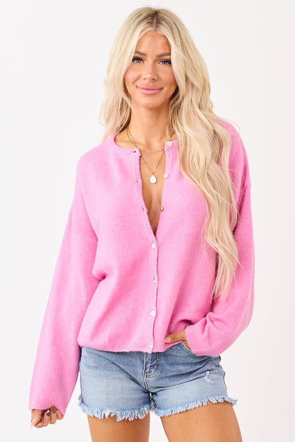 Bubblegum Soft Rib Knit Button Down Cardigan