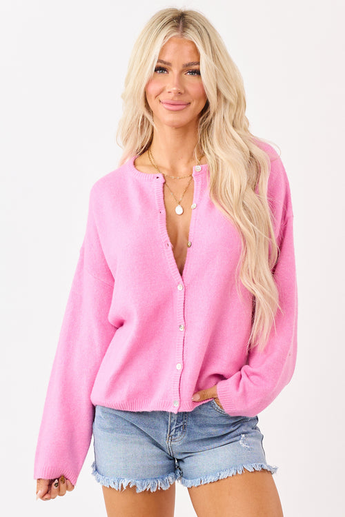 Bubblegum Soft Rib Knit Button Down Cardigan